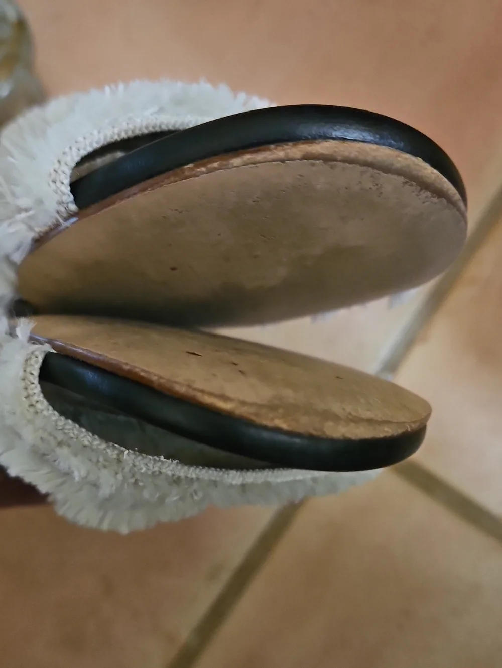 Rothy’s Triple Band Sandals in Seashell Fringe